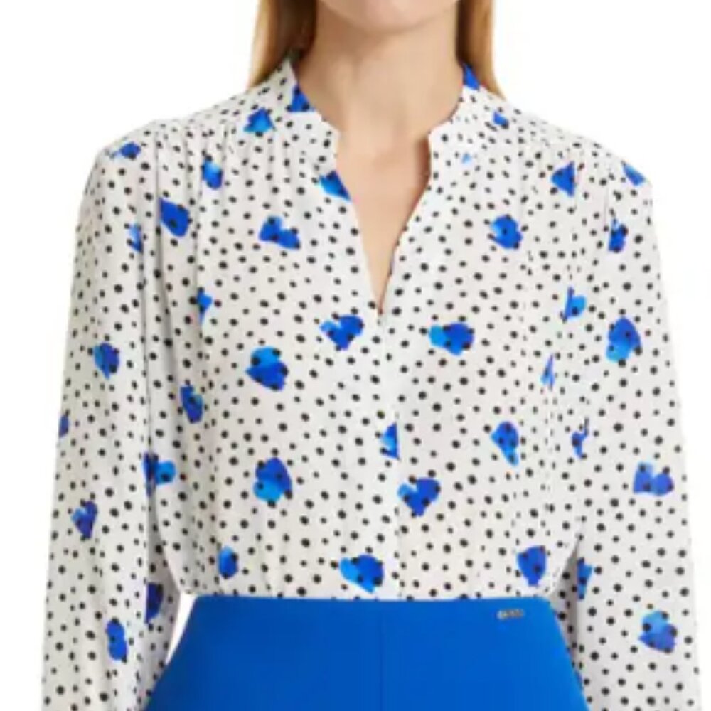 BOSS Banora Polkadot Floral Print Silk Button-Up Blouse